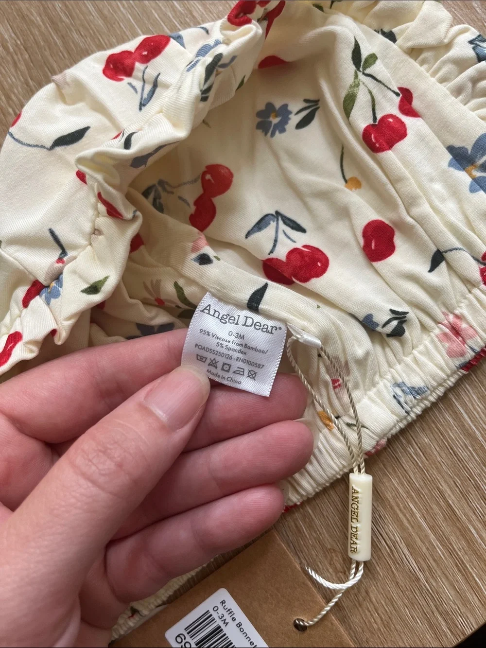 Angel Dear Cream Cherry & Floral Ruffle Bonnet NWT